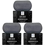 ONE Bar Activated Charcoal 3 Pack - Shave, Shower, Shampoo, face, beard, body, hair/scalp, SuperFAT “oil” Infused: Avocado, Mango, Olive, Coconut, Argan, Moisturizing and Nourishing Oil.